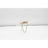 Load image into Gallery viewer, Bow Charm Silver Bracelet with Chain Drop – 925 Sterling Silver Kada with Rose Gold Accent Bead
