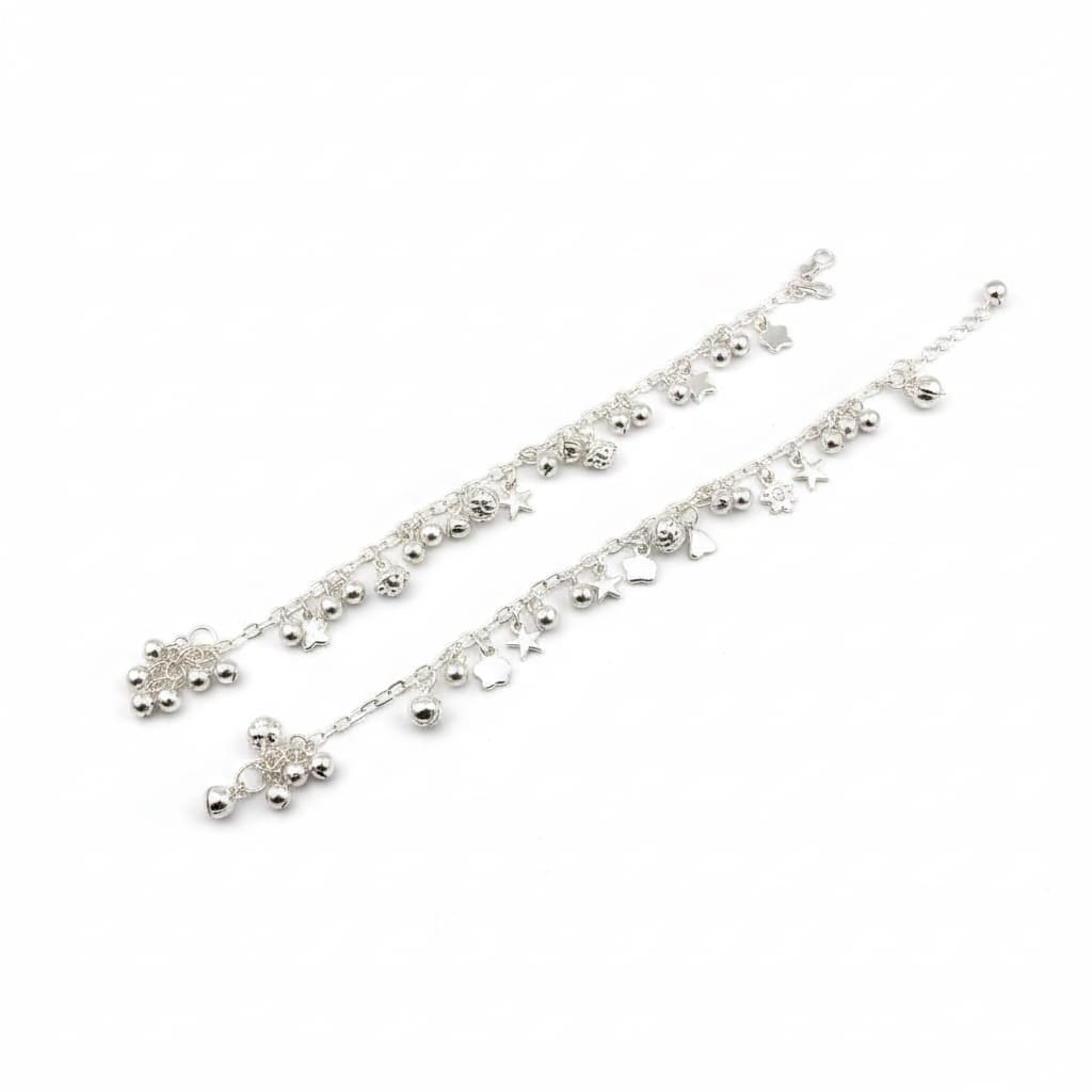 Cascade Bead Dangle Silver Anklet – 99.9% Pure Weight:22g