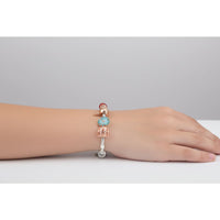 Load image into Gallery viewer, Charm Bead Silver Bracelet – 925 Sterling Silver Kada with Floral Enamel &amp; Rose Gold Accents

