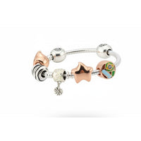 Load image into Gallery viewer, Charm Bead Silver Bracelet – 925 Sterling Silver Kada with Star, Floral &amp; Enamel Charms
