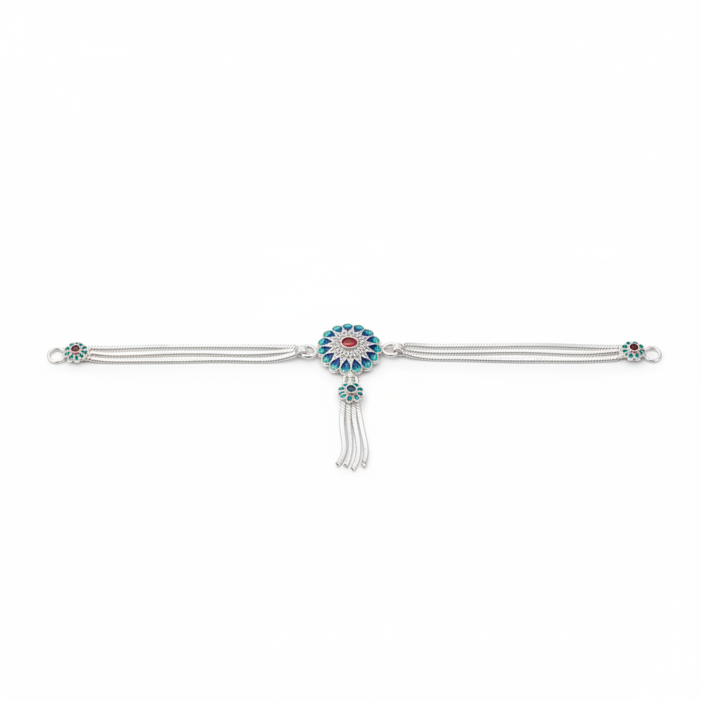 Classic Beaded Silver Anklet – Red & Black Beads – 925 Sterling Silver