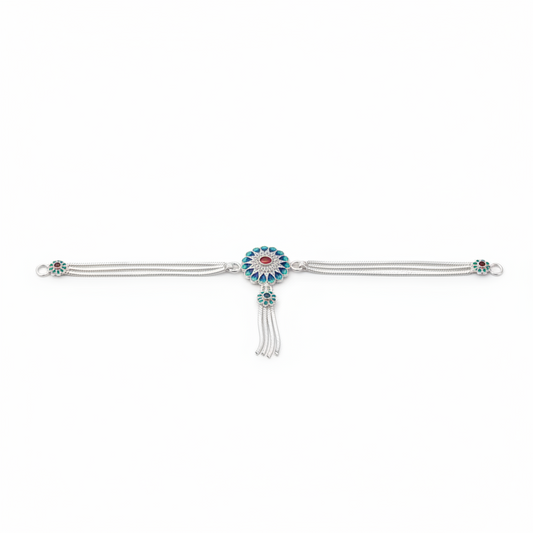 Classic Beaded Silver Anklet – Red & Black Beads – 925 Sterling Silver