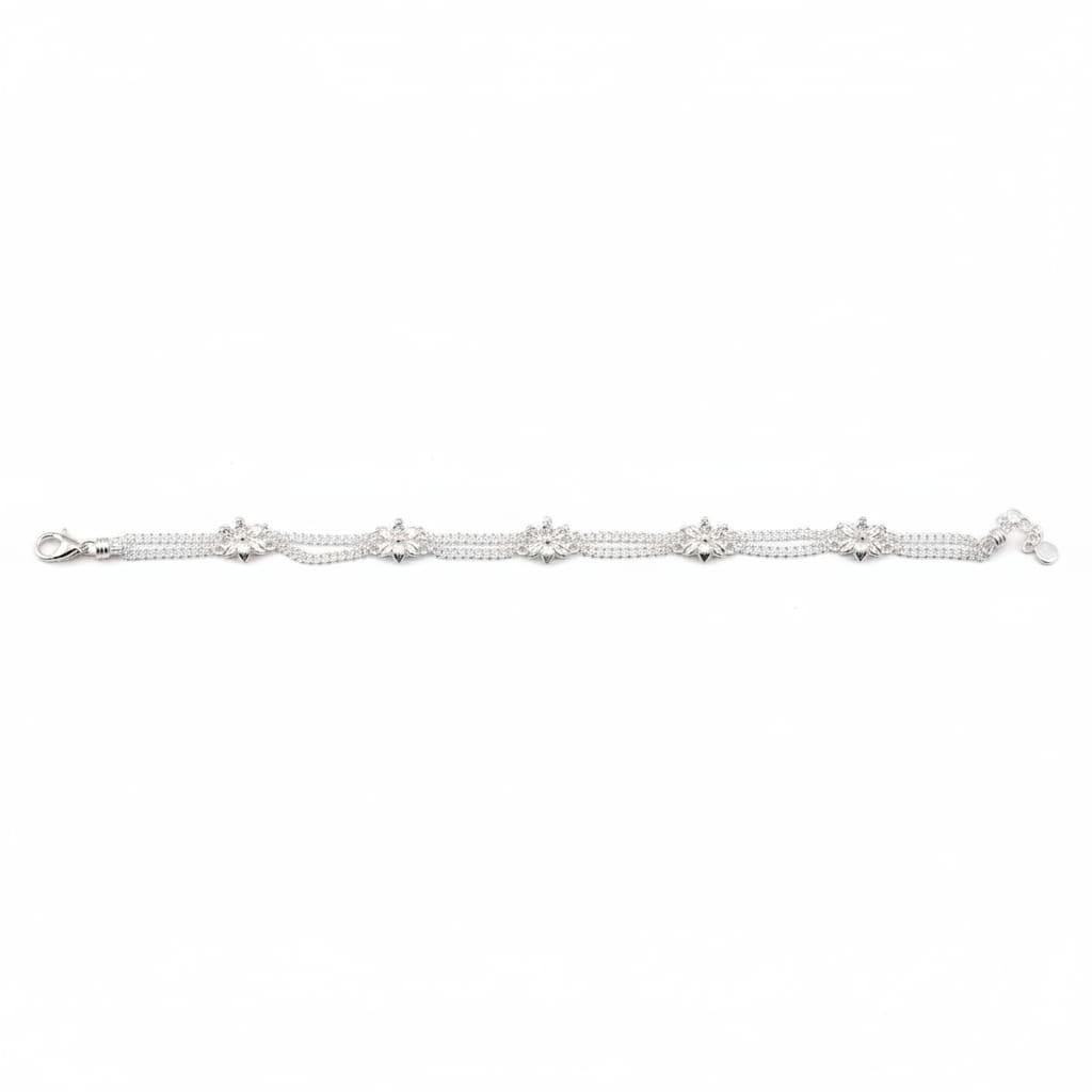 Classic Floral Charm Silver Anklet – 99.9% Pure Weight:33g