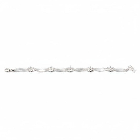 Classic Floral Charm Silver Anklet – 99.9% Pure Weight:33g
