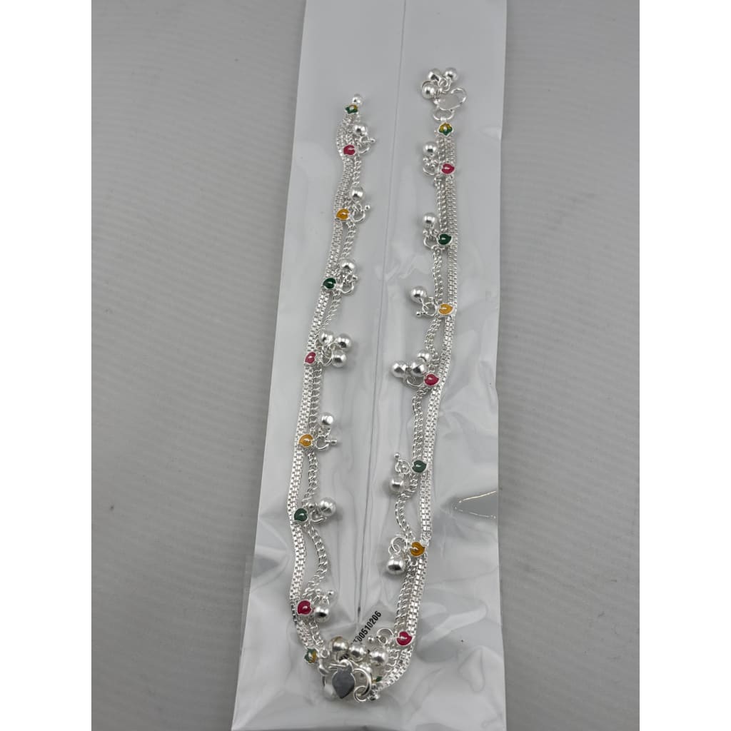 Color Pop Charm Silver Anklet – 99.9% Pure Adjustable