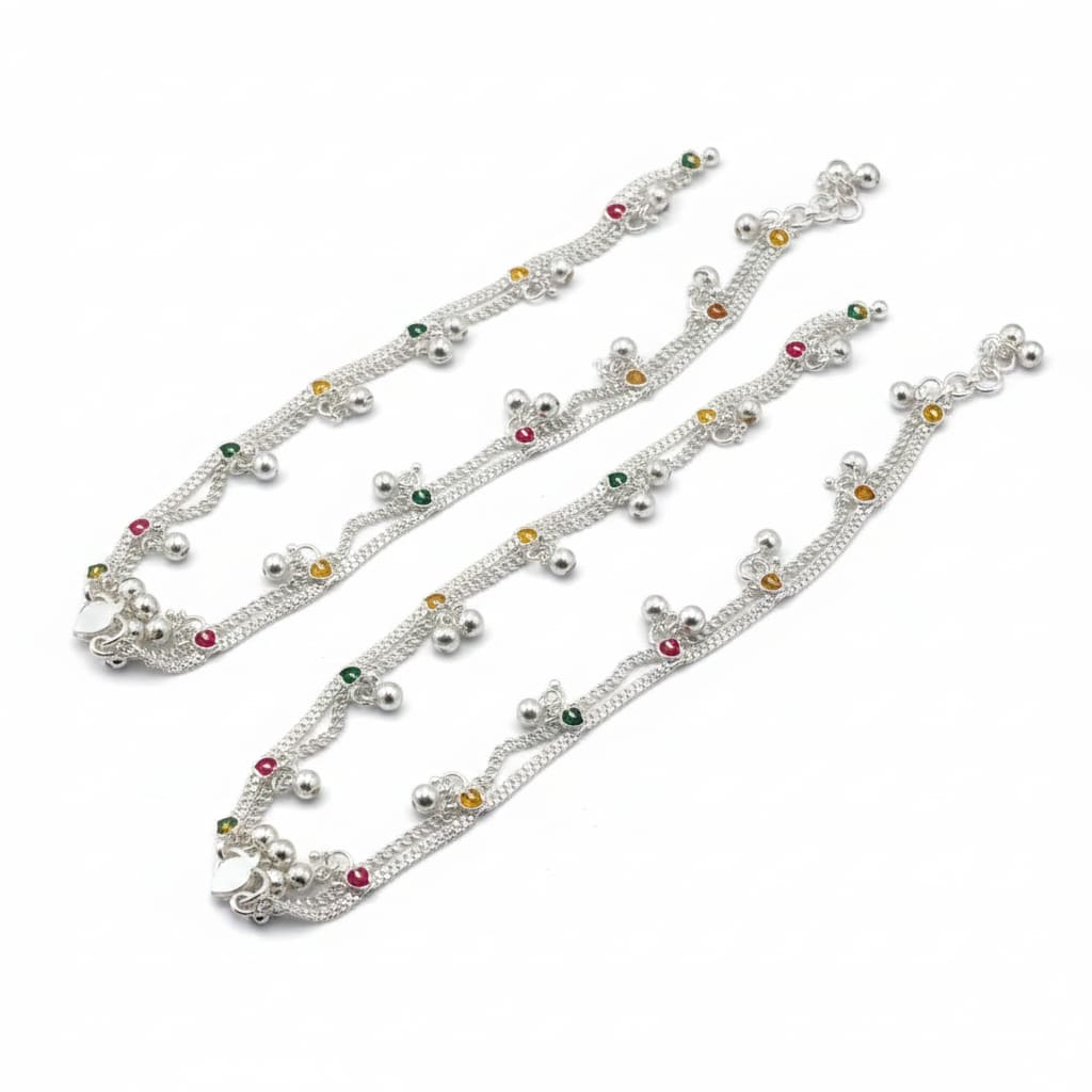 Color Pop Charm Silver Anklet – 99.9% Pure Adjustable
