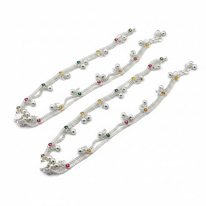 Color Pop Charm Silver Anklet – 99.9% Pure Adjustable