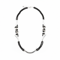 Load image into Gallery viewer, Curved Connector Black Beaded Nazariya Anklet in 925 Sterling Silver | Designer Protection Anklet-13g
