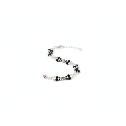 Designer Black Beaded Nazariya Anklet in 925 Sterling