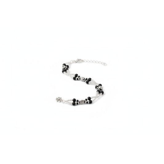 Designer Black Beaded Nazariya Anklet in 925 Sterling