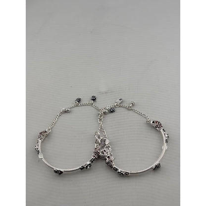 Designer Kada Anklet Pair in pure silver with Enamel Charms