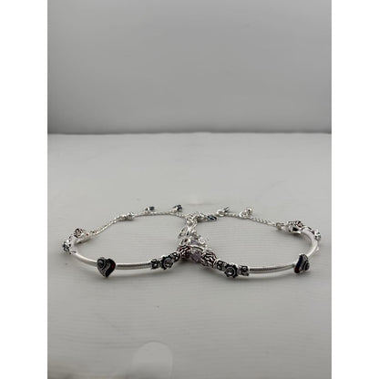 Designer Kada Anklet Pair in pure silver with Enamel Charms
