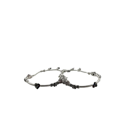 Designer Kada Anklet Pair in pure silver with Enamel Charms