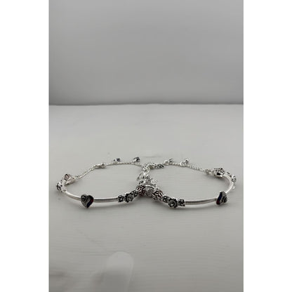 Designer Kada Anklet Pair in pure silver with Enamel Charms
