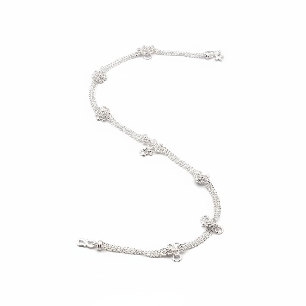 Double Chain Charm Silver Anklet – 99.9% Pure Weight:27g