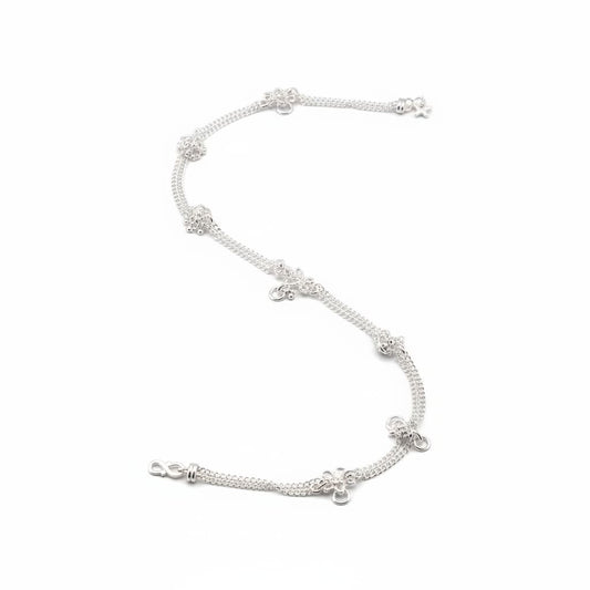Double Chain Charm Silver Anklet – 99.9% Pure Weight:27g