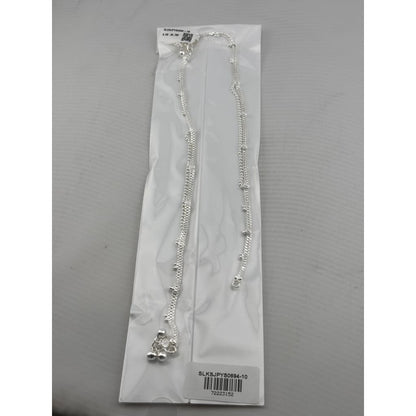 Double Layer Beaded Silver Anklet – 99.9% Pure Adjustable