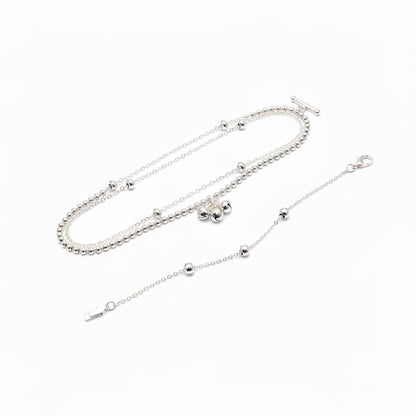 Double Layer Beaded Silver Anklet – 99.9% Pure Adjustable