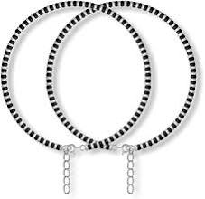 Dual Line Black Beaded Nazariya Anklet in 925 Sterling Silver | Classic Protection Anklet-9.06g