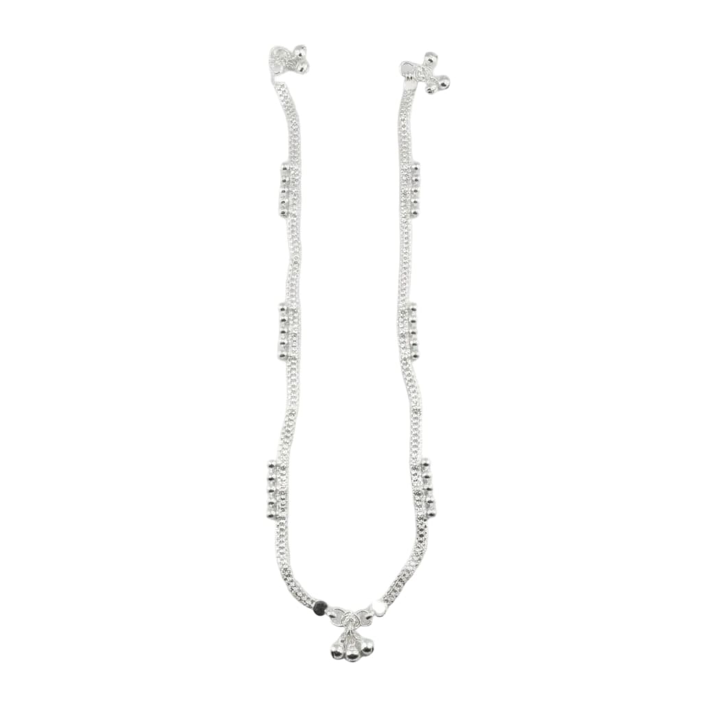 Dual Chain Wave Silver Anklet – 99.9% Pure Ghungroo Style