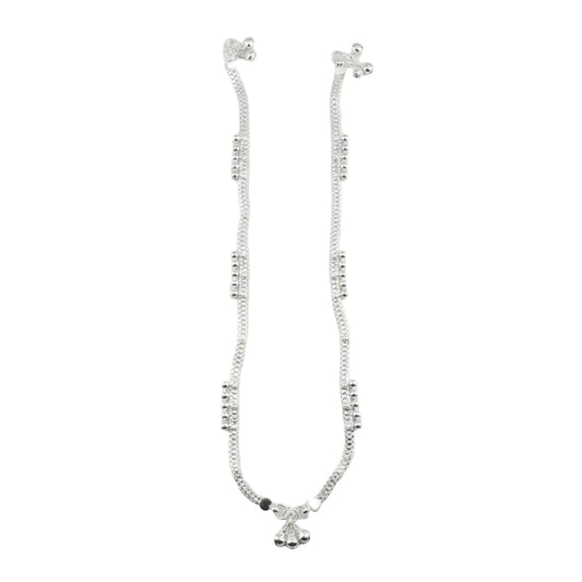 Dual Chain Wave Silver Anklet – 99.9% Pure Ghungroo Style