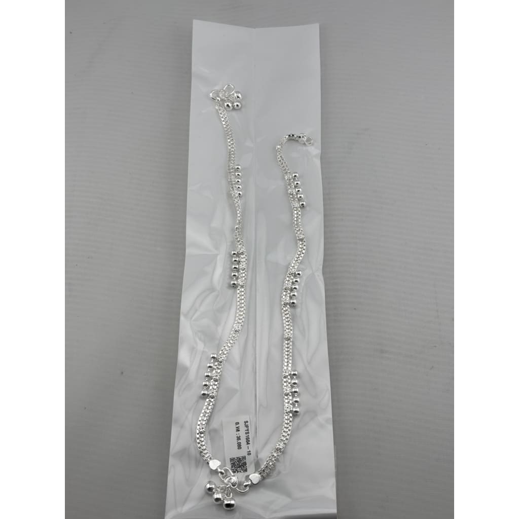 Dual Chain Wave Silver Anklet – 99.9% Pure Ghungroo Style