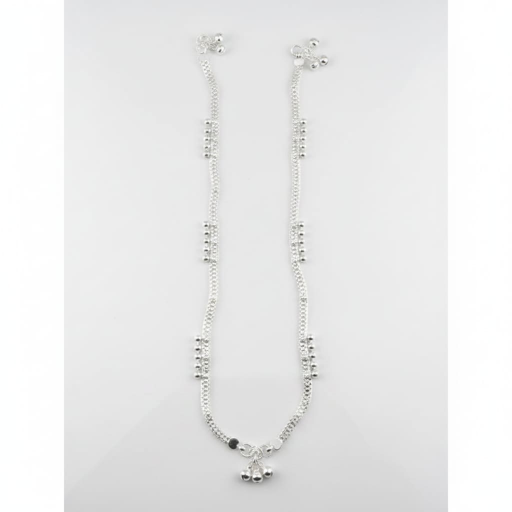 Dual Chain Wave Silver Anklet – 99.9% Pure Ghungroo Style