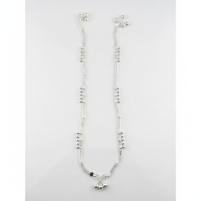 Dual Chain Wave Silver Anklet – 99.9% Pure Ghungroo Style