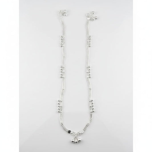 Dual Chain Wave Silver Anklet – 99.9% Pure Ghungroo Style