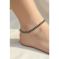Load image into Gallery viewer, Dual Line Black Beaded Nazariya Anklet in 925 Sterling Silver
