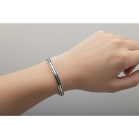 Load image into Gallery viewer, Dual Line Silver Kada – 925 Sterling Silver Bracelet Polished Band with Center Highlight Design
