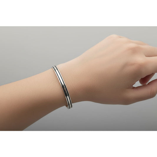 Dual Line Silver Kada – 925 Sterling Bracelet Polished Band