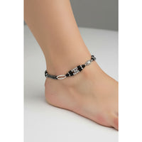Load image into Gallery viewer, Dual Strand Black Beaded Nazariya Anklet in 925 Sterling Silver
