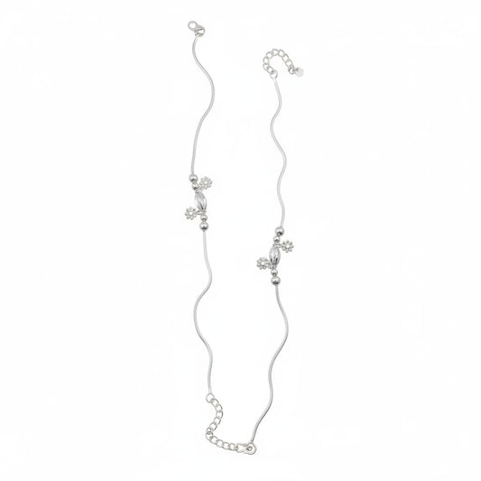 Floral Bead Accent Silver Anklet – 99.9% Pure Adjustable