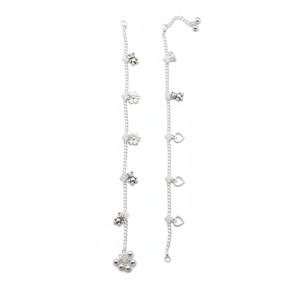 Floral Charm Chain Anklet – 925 Sterling Silver