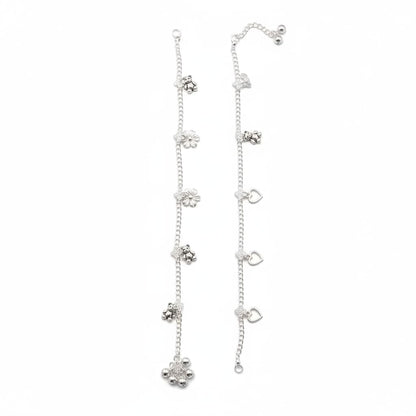 Floral Charm Chain Anklet – 925 Sterling Silver