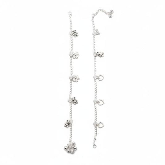 Floral Charm Chain Anklet – 925 Sterling Silver