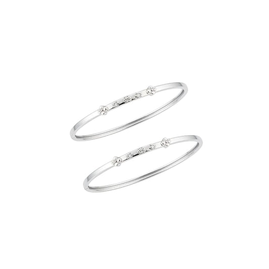 Floral Charm Silver Kada Pair – 925 Sterling Bracelet Set