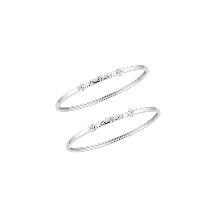 Floral Charm Silver Baby Kada Pair – 925 Sterling Silver Bracelet Set with Decorative Motif Bangles | 9.45g | 50mm | 1 Year