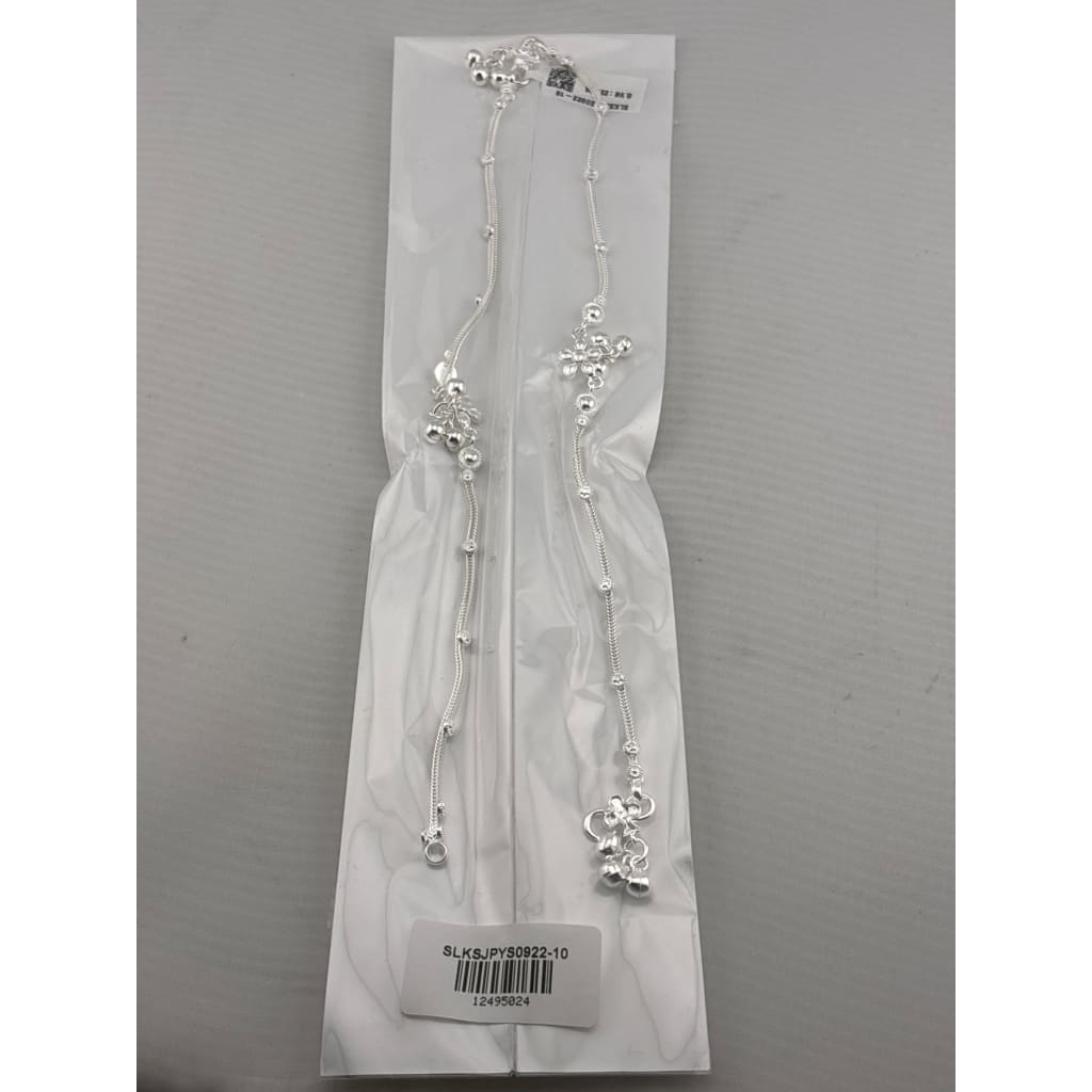 Floral Charm Station Silver Anklet – 99.9% Pure Weight:22g