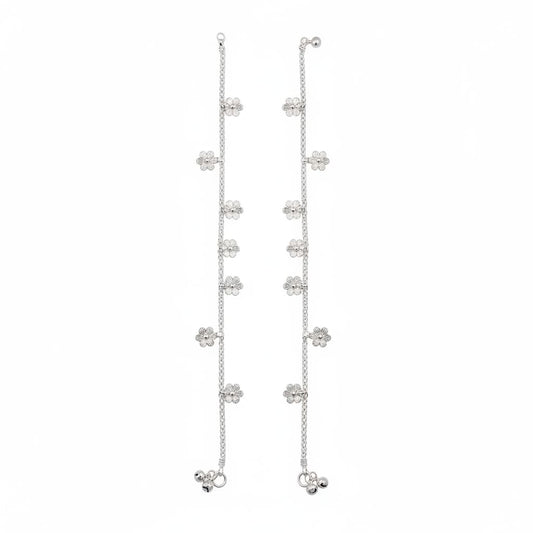 Floral Cluster Chain Anklet – 925 Sterling Silver