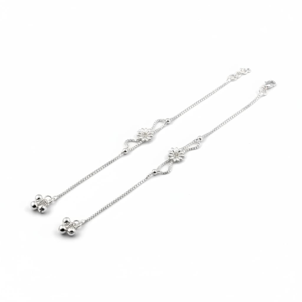 Floral Curve Chain Anklet – 925 Sterling Silver