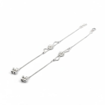 Floral Curve Chain Anklet – 925 Sterling Silver