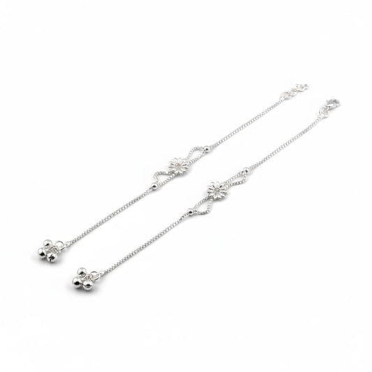 Floral Curve Chain Anklet – 925 Sterling Silver
