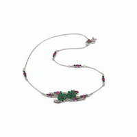 Load image into Gallery viewer, Floral Drop Anklet – 925 Sterling Silver – Green &amp; Pink Stone Design-26g

