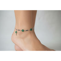 Load image into Gallery viewer, Floral Drop Anklet – 925 Sterling Silver – Green &amp; Pink Stone Design – 26g
