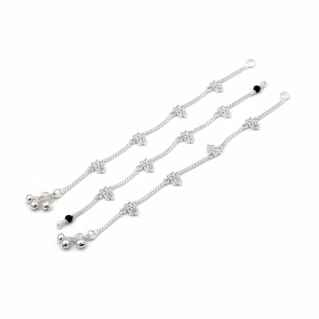 Floral Wave Charm Silver Anklet – 99.9% Pure Adjustable 26g