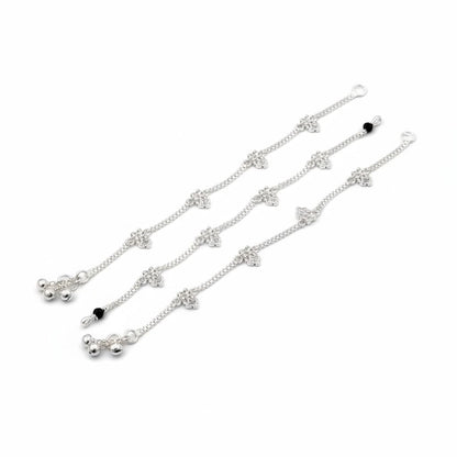 Floral Wave Charm Silver Anklet – 99.9% Pure Adjustable 26g