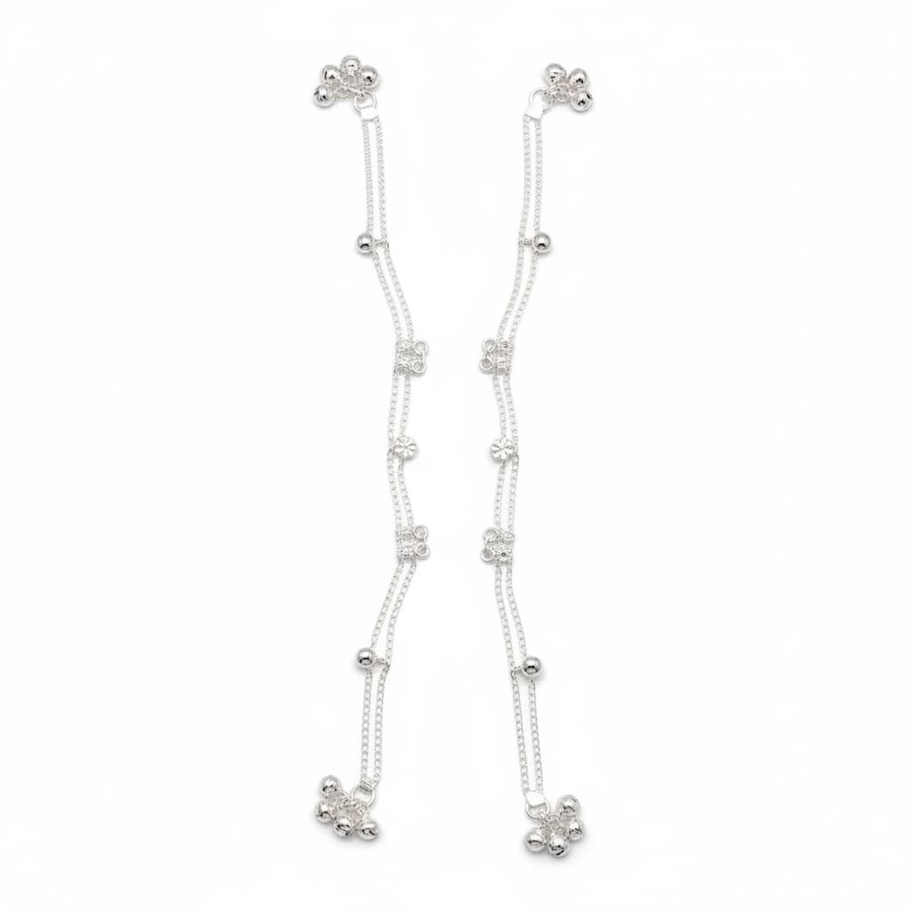 Floral Wave Classic Silver Anklet – 99.9% Pure Adjustable