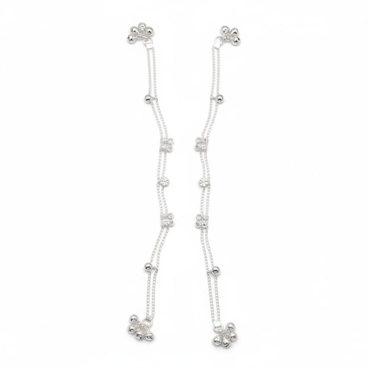 Floral Wave Classic Silver Anklet – 99.9% Pure Adjustable